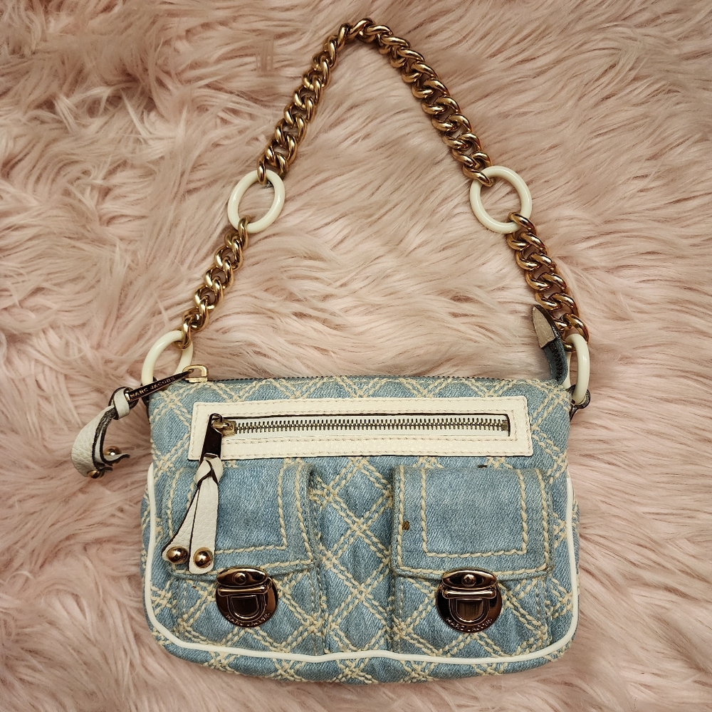 Marc Jacobs Vintage Cammie Washed Denim Bag Y2K Quilted - Picture 14 of 14